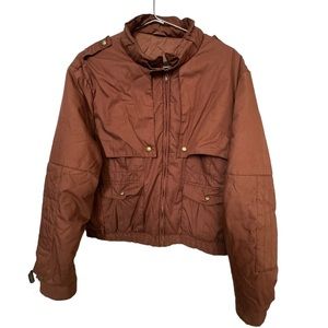 Vintage Brown Puffer Racer Cafe Retro 80s Women’s XL Sears Jacket MINTY RARE